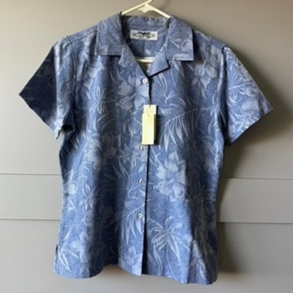 Eagle‎ Dry Goods Silk Shirt Womens XS Blue Floral Tropical Camp Collar New